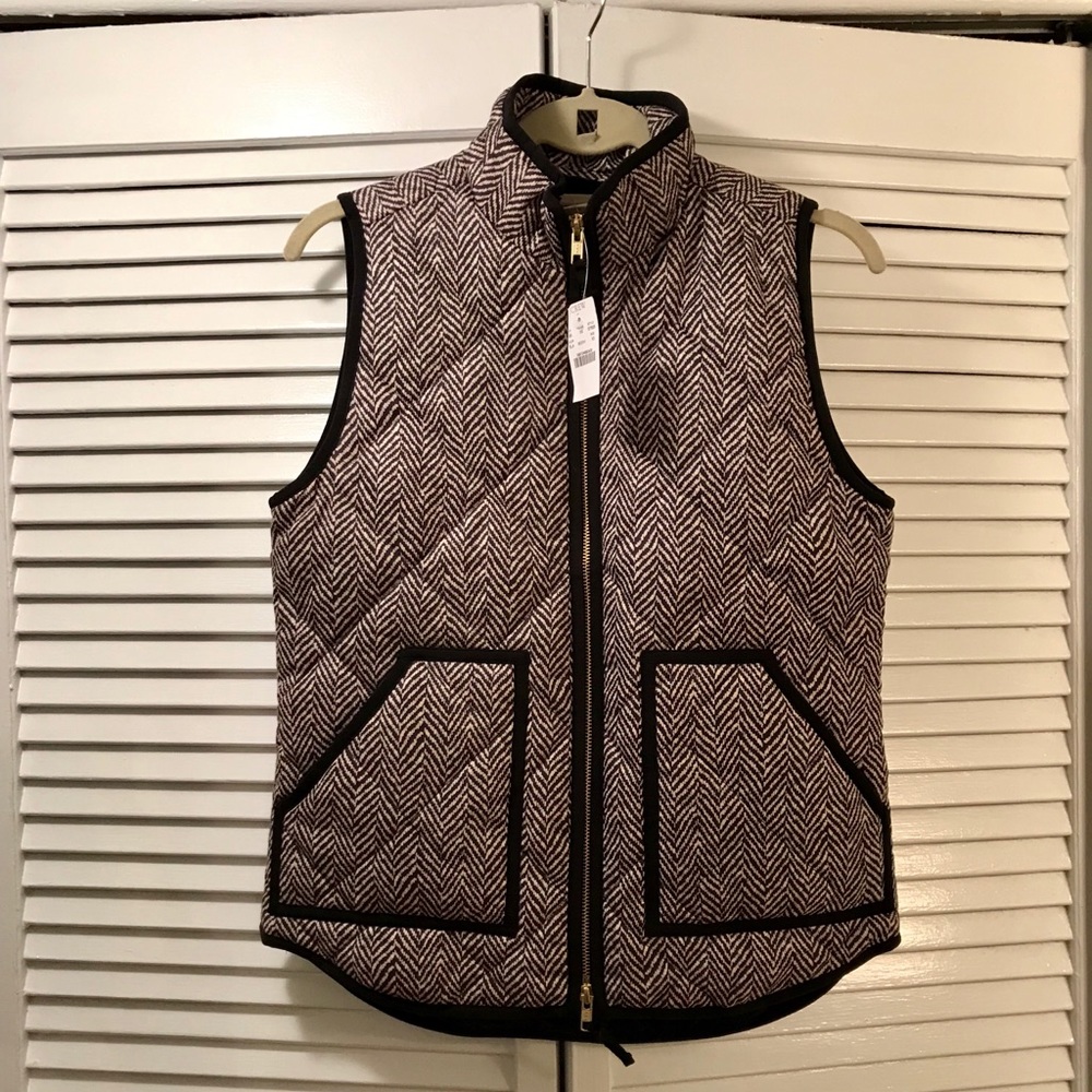J. Crew Herringbone Printed Quilted Puffer Vest